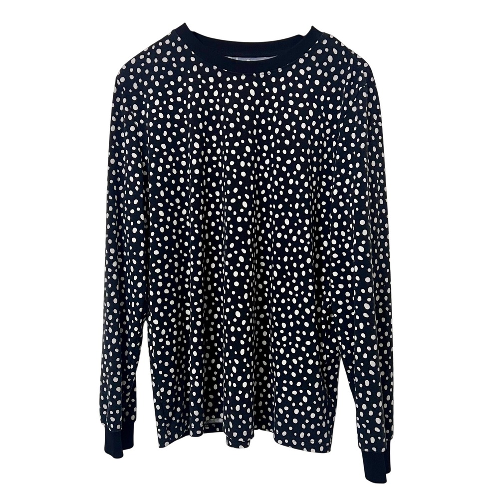 Womens XL Black White Polka Dot Long Sleeve Shirt Top Soft Stretchy